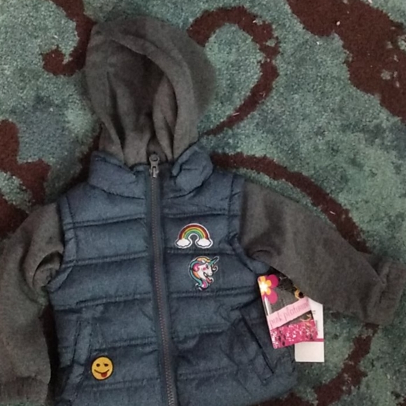Pink Platinum  puff Jacket Girls 12M New hoodie - Picture 2 of 4